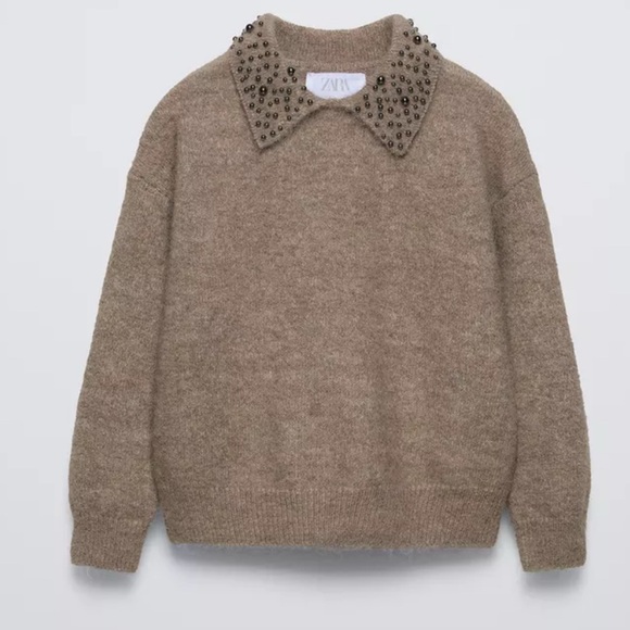 Zara Other - Zara Brown Sweater with Studded Collar kids 9-10 new with tags